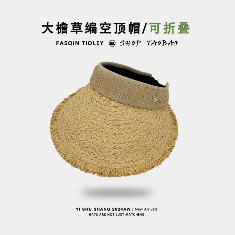 Großer Krempe leerer Oberteil Strohhut Damen Reise Strandurlaub UV-Schutz Sonnenhut großer Kopf zeigt Gesicht kleiner Fischerhut