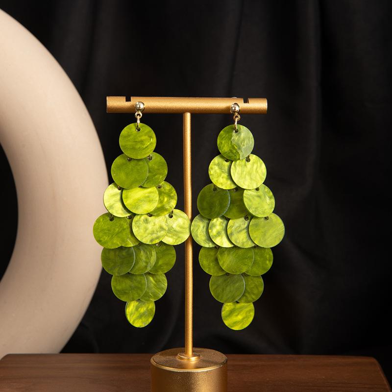 Flower Temperament Fringed Earrings Round Shell Fringed Leisure Vacation Style Earrings Atmospheric Light Luxury High-End Earrings