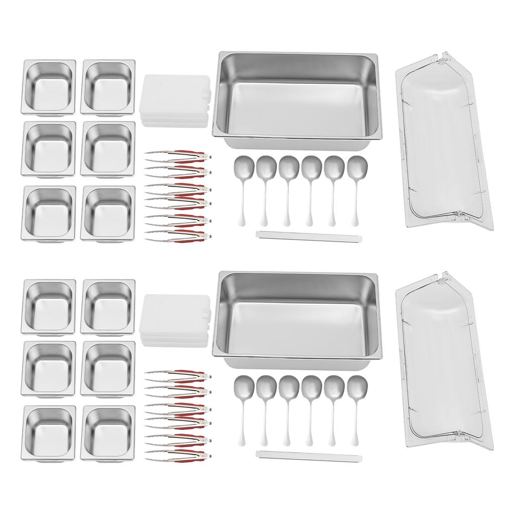 2 Pcs 6-Compartment Stainless Steel Fruit Tray with Ice Pan & Clear Lid, Complete Set for Party Buffet, Picnic, Home Kitchen Use