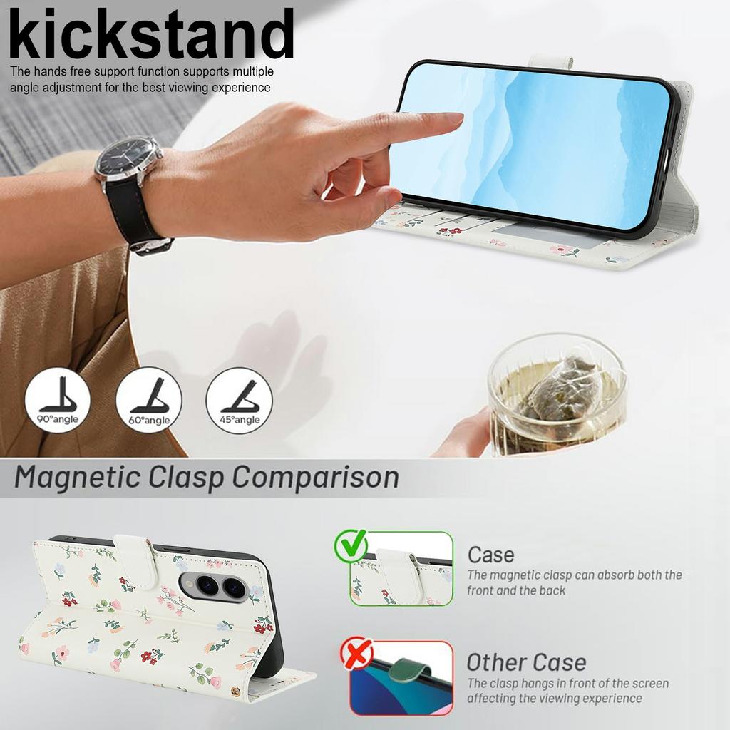 Für Samsung Galaxy S25 Edge Brieftasche Hülle Rhombisches Blumendesign Leder Klapphandyhülle mit Riemen