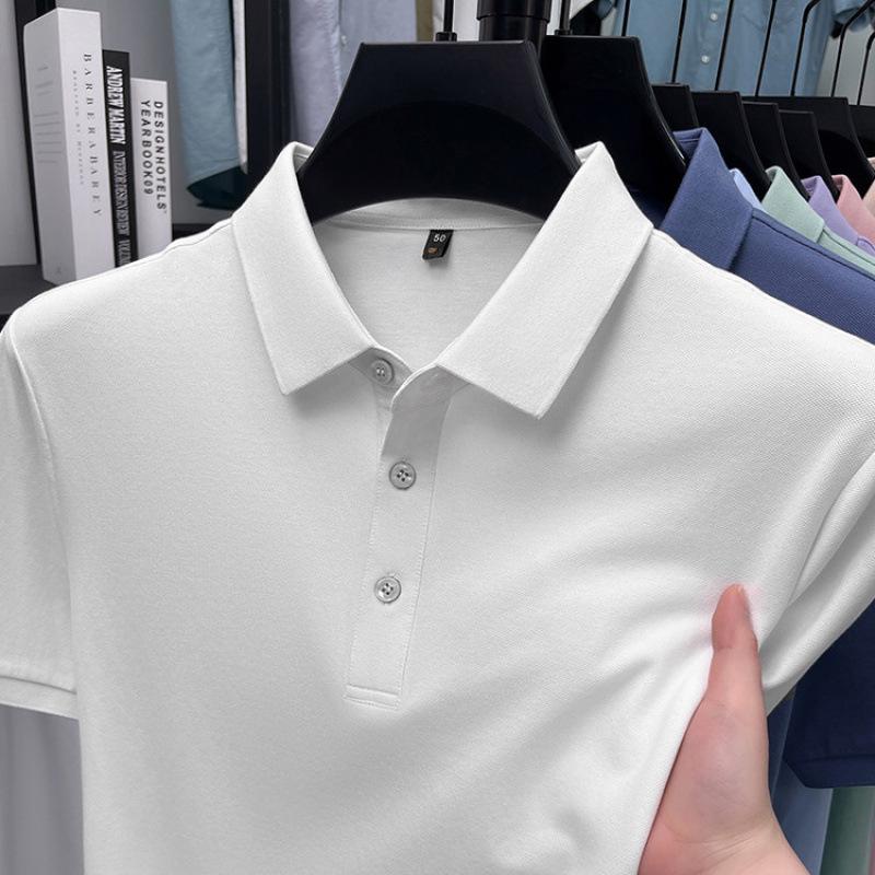 Men's Short Sleeve Turn-Down Collar Shirt - Mercerized Cotton, 16 Solid Colors, Straight Leg for Mature Style