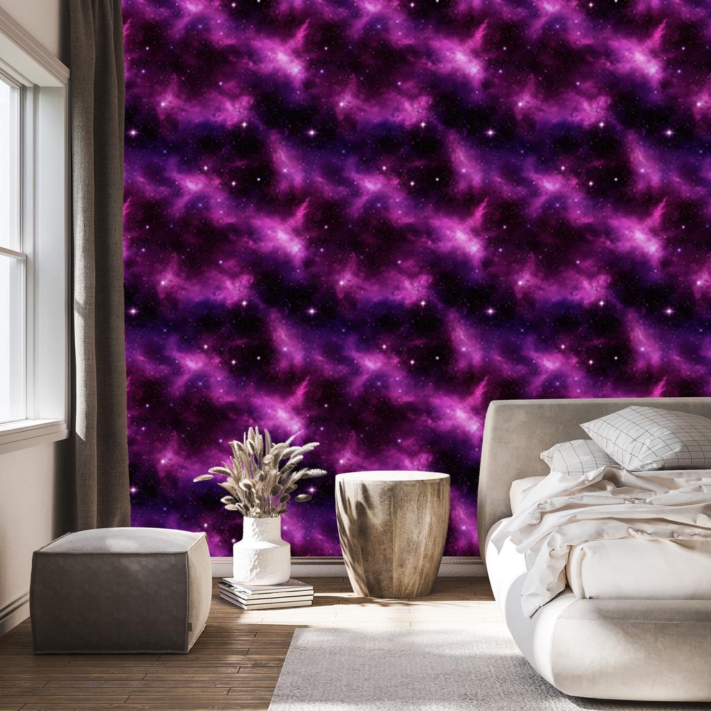 Watercolor Galaxy Wallpaper Plum, Purple, Black and Burgundy 50x1000