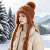 Fluffy Knit Trapper Hat Women Winter Warm Ear Flap Beanie with Pom Pom Soft Furry Ski Cap