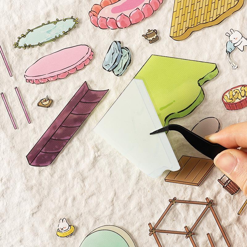 Chinese style 3D Three-dimensional scene stickers Adhesive Diy Decorative Labels Diary Album Stationery Scrapbooking material