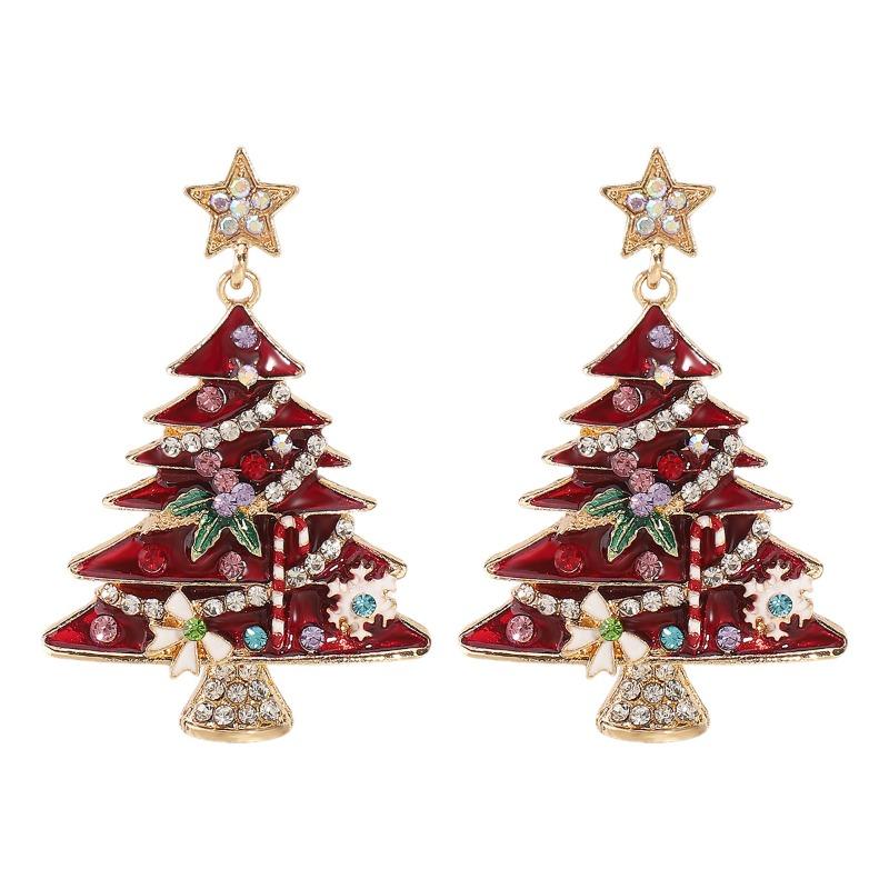 Dripping Oil Vintage Christmas Collection Earrings Earrings Fashion Rhinestones Christmas Tree Earrings New Year's Accessories