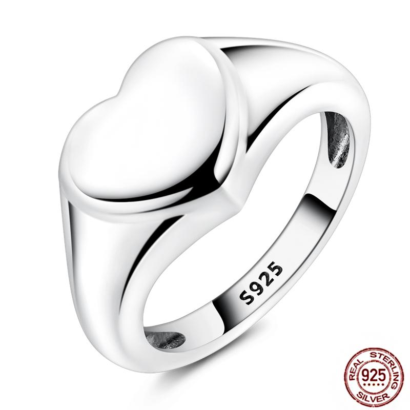 Women's Silver Finger Rings Original 925 Sterling Heart Star Moon Geometric Inlay Zircon Stackable Cocktail Ring Wedding Jewelry