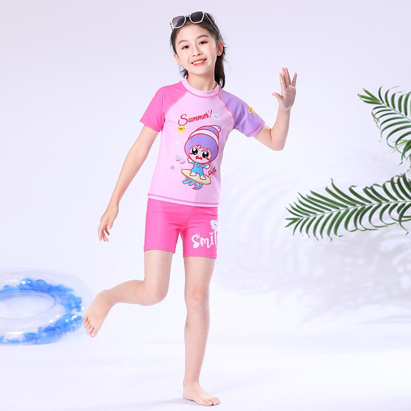 Korean Style Cartoon Girls' Quick-Dry Two-Piece Swimsuit for Kids