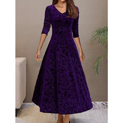 [Directional Velvet Dress] Directional - Women's Golden Velvet Long Sleeve Dress, New And Thinning Large Swing Skirt Long Style Clothing