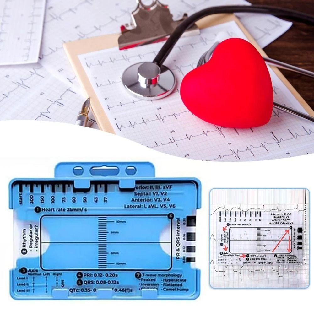 Portable Pocket Ecg/Ekg Reference Guide Clear Ekg Interpretation Ruler ECG 7 Step Ruler Card  Nurse