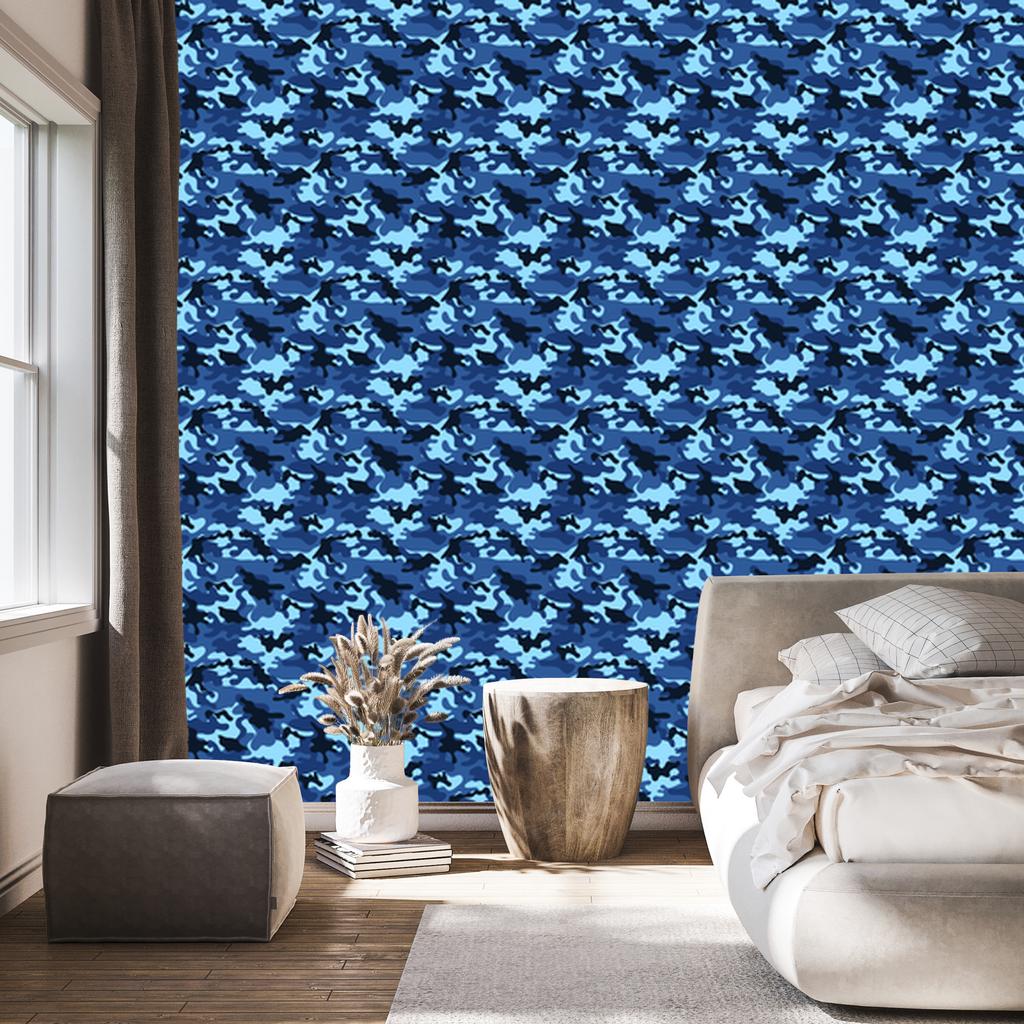 Military Camouflage Wallpaper Blue, Navy Blue and Azure 50x1000