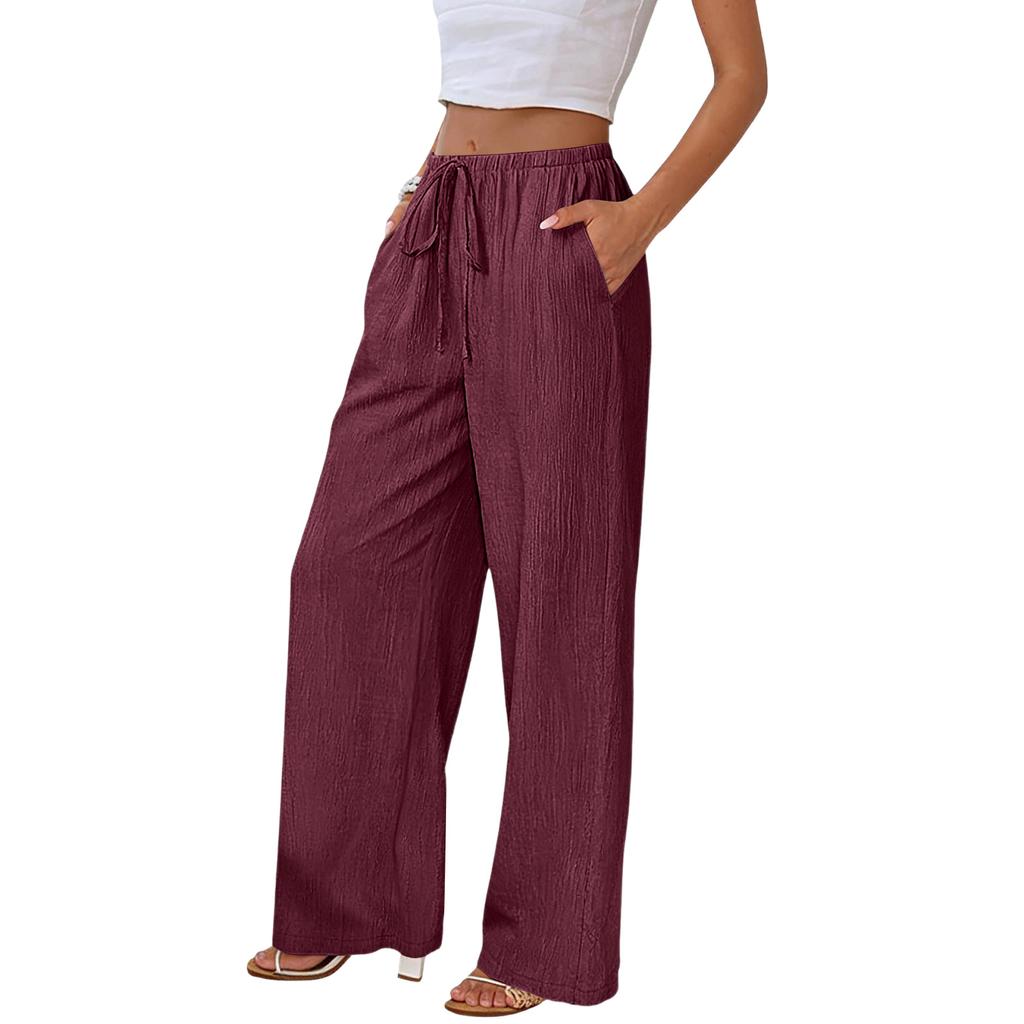 Women's Loose-fitting Wide-leg Pants, Casual Loose-fitting Pants, High-elastic Waistband, Long Pants With Pockets