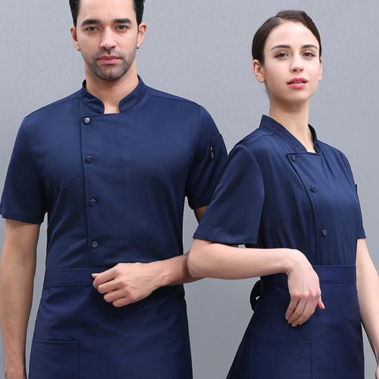Unisex Chef Shirt Kitchen Single-breasted Short Sleeve Stand Collar Stain-resistant Loose Kitchen Bakery Restaurant Canteen Waiter Top Cook Uniform