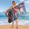 Artistic Winter Plum Blossom Beach Towel, Ink Floral Quick Dry Absorbent, Lightweight Sand Free Travel Pool Spa Essentials