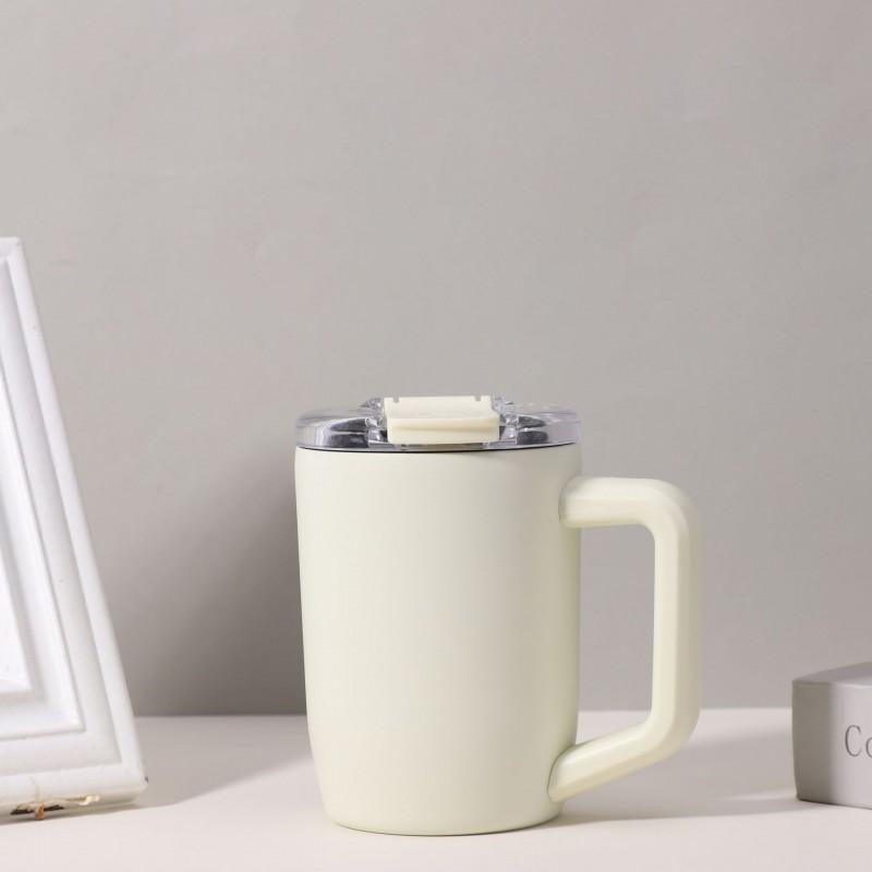 Stainless Steel Travel Mug With Handle - Vacuum Insulated Coffee Cup Office Home Commute 15oz Leakproof Lid