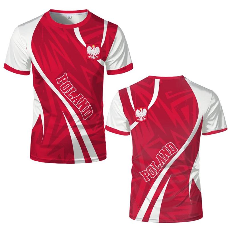 Maglia da Calcio Grafica con Bandiera Polacca alla Moda per Uomo Abbigliamento Estivo Emblema Nazionale T-shirt Stampate 3D Magliette Sportive Casual Top