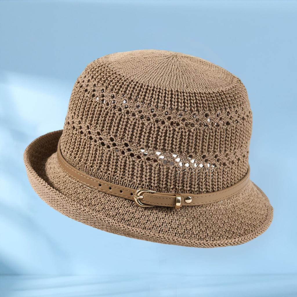 2026 New Sun Hat Women's Sunscreen Hollowed Out Breathable Basin Hat Korean Version Elegant Top Hat Belt Shows Small Face