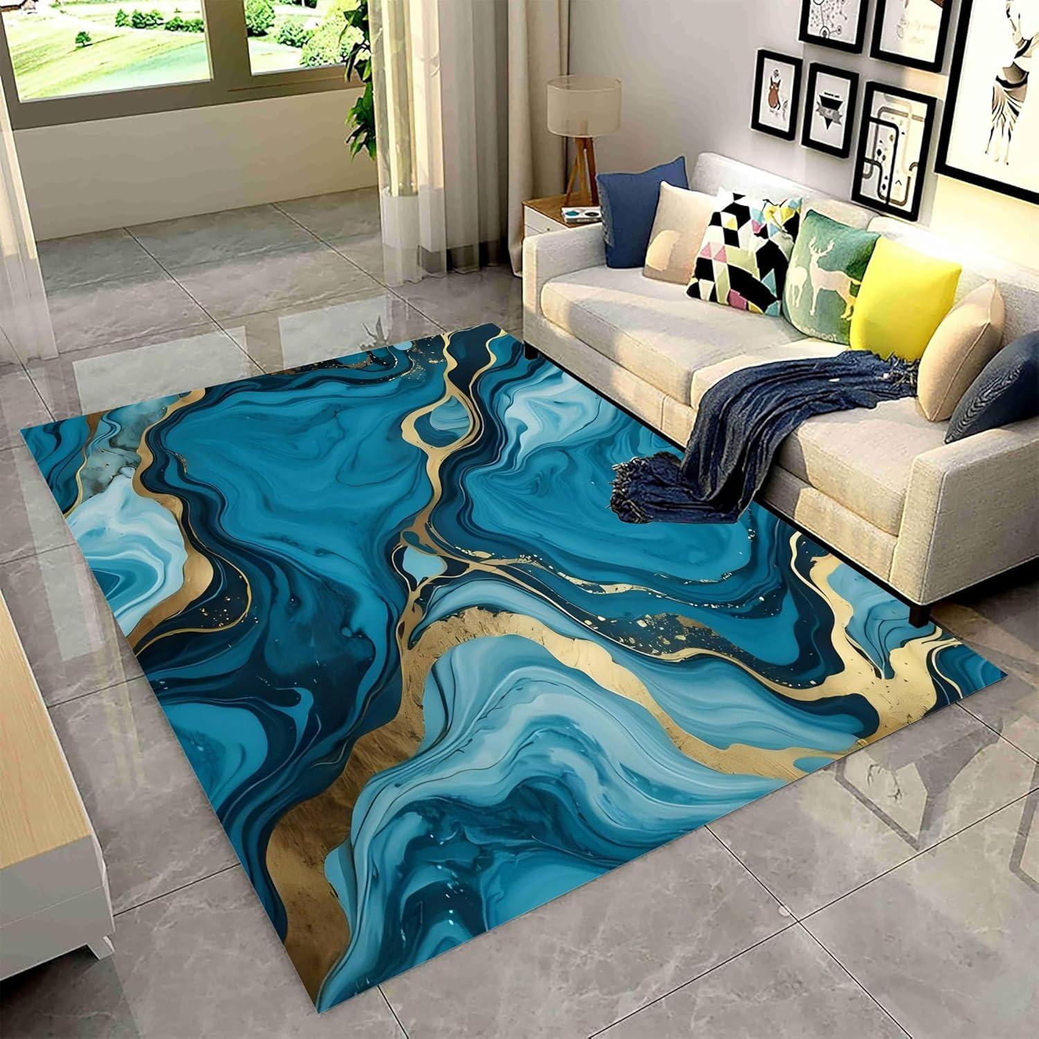Modern Abstract Area Rug Marble Kitchen Runner Non-Slip Soft Rug Contemporary Bedroom Office Living Room Non Shedding Rugs 40X60cm