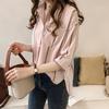 Korean Female Casual Striped Printed Blouse Fashion Summer Commute 3/4 Sleeve All-match Polo-Neck Button Shirt Women's Clothing