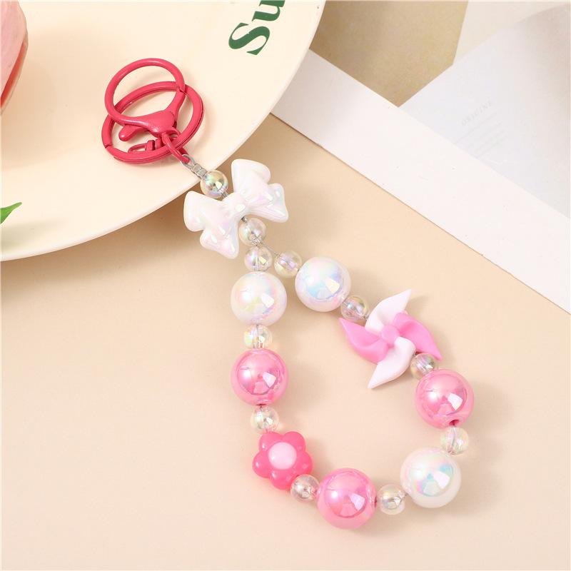 Colorful Beaded Flower Keychain, Kawaii Acrylic Flower Bag Charm with Clip