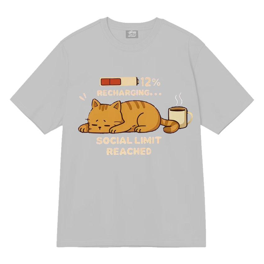 Recharging Social Limit Reached Funny Cat Meme T Shrits Fashion Graphics Mens Women T Shirt High Quality Short Sleeve Streetwear
