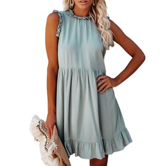 Dámské šaty plus size bez rukávů letní šaty elegantní vintage dámské volánové plážové modré mini šaty vestido