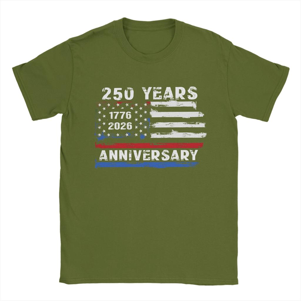250 Years Anniversary America 250th Birthday Patriotic USA Flag Unisex T Shirt Vintage Tees Crew Neck TShirt Cotton Plus Size Top