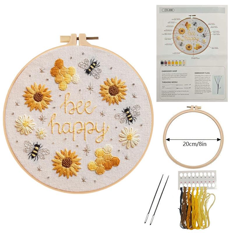 1set Happy Bee Embroidery Kit, a beginner-friendly embroidery material kit suitable for beginners, DIY embroidery craft material kit