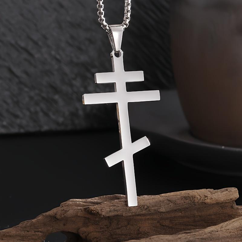 Juego de 3 colgantes de acero inoxidable con forma de cruz ortodoxa, collar de la Iglesia cristiana eterna Nica para hombres y mujeres, amuleto religioso de moda a juego