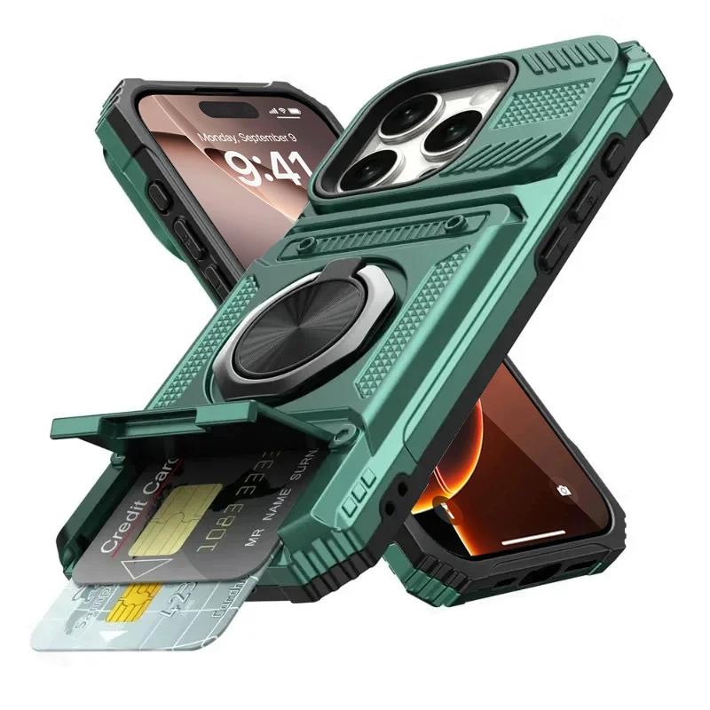 

Case For iPhone 17 16 15 14 13 Pro Max Plus 17 Air Magnetic Rotated Ring Kickstand Heavy Duty Drop Protection Wallet Armor Cover For iphone 13 зелений