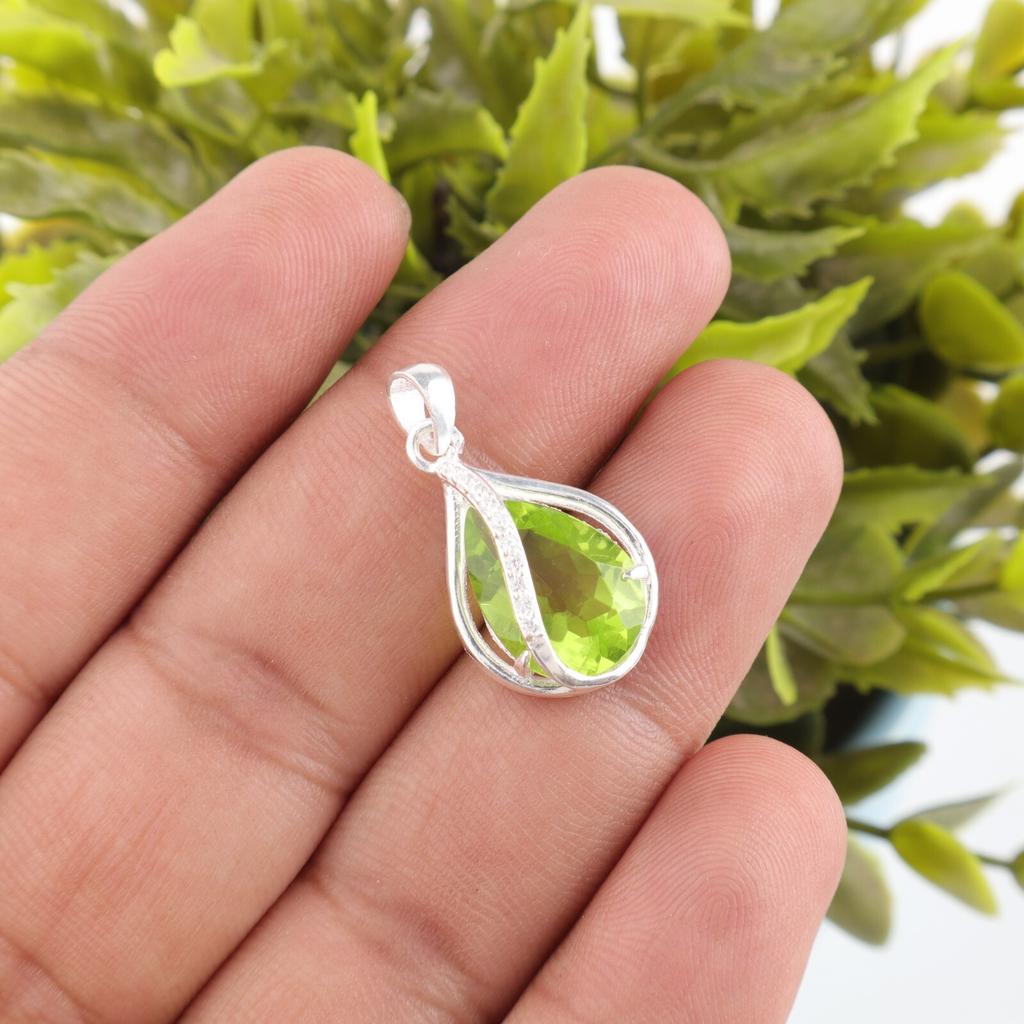 Peridot Gemstone 925 Sterling Silver Jewelry Zircon Pendant For Anniversary Gift CZP-7-9