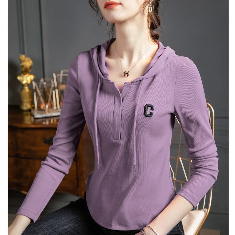 Autumn women's new long-sleeved sweater women's casual hooded t-shirt letter versatile t-shirt top women