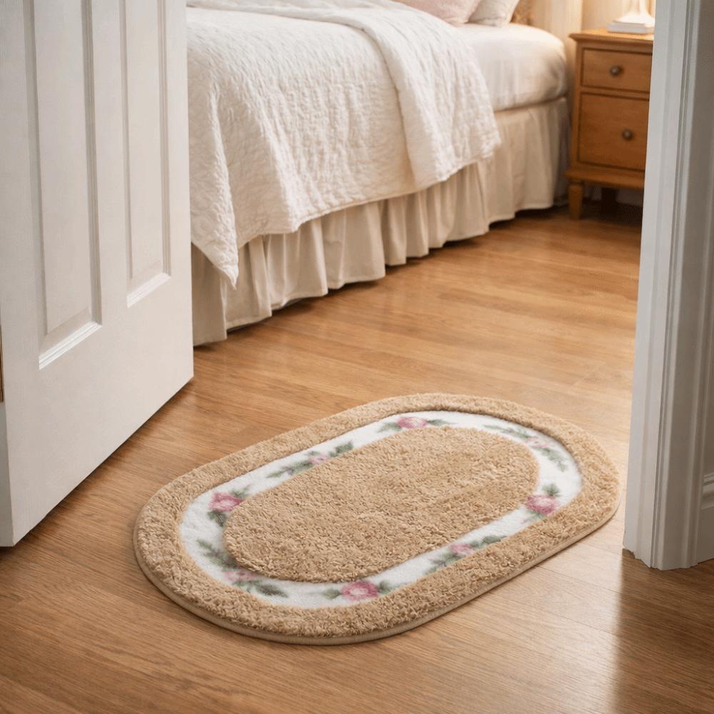 Romantic Fluffy Rose Pattern Door Mat Nonslip Pastoral Style Bath Mat Thickened Absorbent Floor Mat Home Decoration
