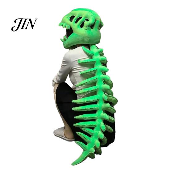 Wiederverwendbare Halloween-Dekoration Dinosaurierskelett Kostüm, 3D Spinosaurus Schädel Maske Kopfschmuck und Wirbelsäule, Partydekorationen Plüschhaube Kostüm für