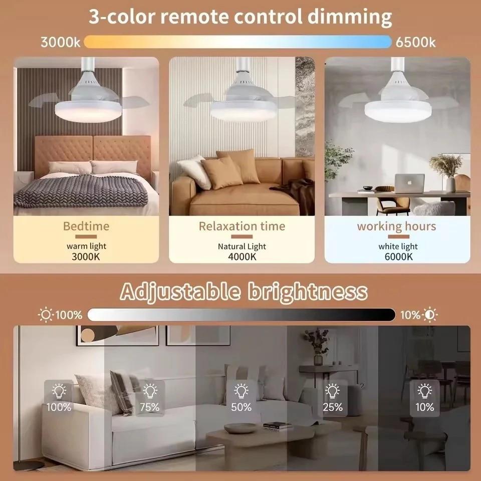 Household Electric Ceiling Fan with Light Portable 3 Colors Dimming Ceiling Light Remote Control Invisible Fan Blade Fan Lamp