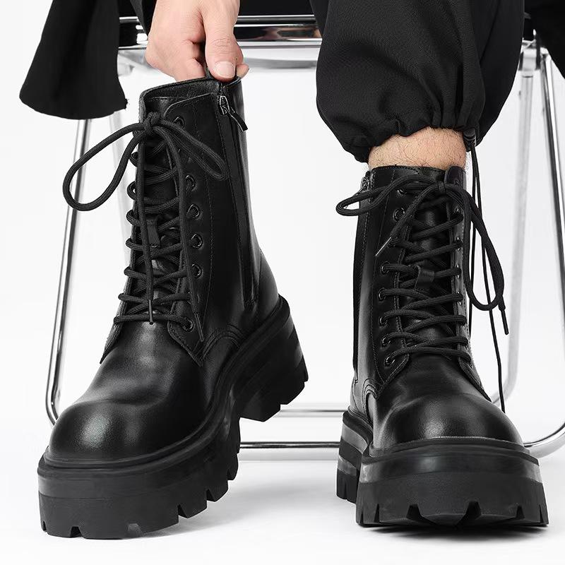 Zipper Chelsea Martin boots Men's heightening locomotive boots Autumn and winter high-top thick-soled velvet snow boots 7067