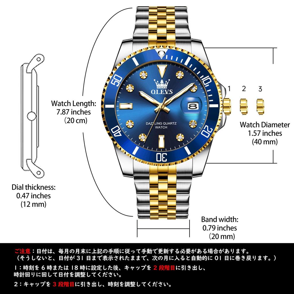 Gold Silver Popular Waterproof Olevs Watch Blue Analog Quartz Business Watch Blue Stylish Stainless Steel Watch Date Simple Large Dial Watch Fashion