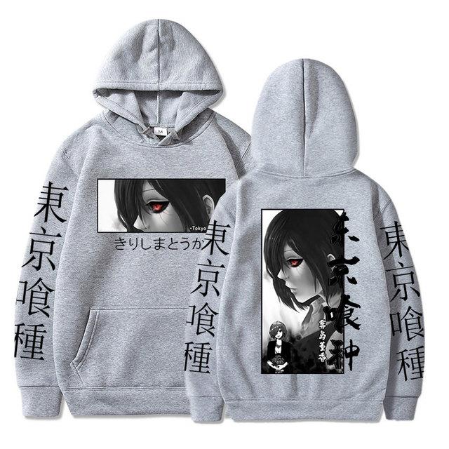 Japanischer Anime Tokyo Ghoul Hoodies Touka Kirishima Augen Cartoon Bedruckte Baumwollpullover Unisex Casual Übergroßes Sweatshirt Harajuku Streetwear