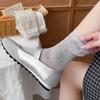 Women's Japanese-Style Lace Trim Mulberry Silk Socks - Sweet, Thin, Mid-Calf, Seamless, Hollow Design for Spring/Summer.