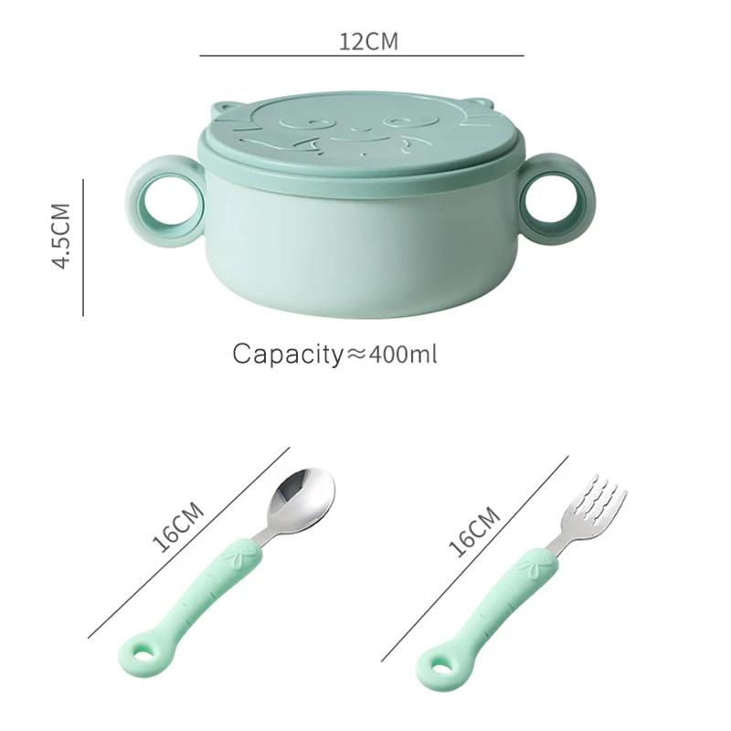 Baby Bowl Stainless Steel Tableware Set Baby Feeding Bowl with Suction Cup Spoon Fork Straw Set Toddler Training Feeding Bowls