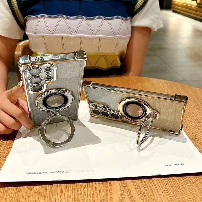 Note13 Plating Magnetic Holder Case On For Xiaomi Redmi Note 13 Pro 4g 5g 13pro 12 Redmi13 13c Silicone Stand Cover Poco X6 M6