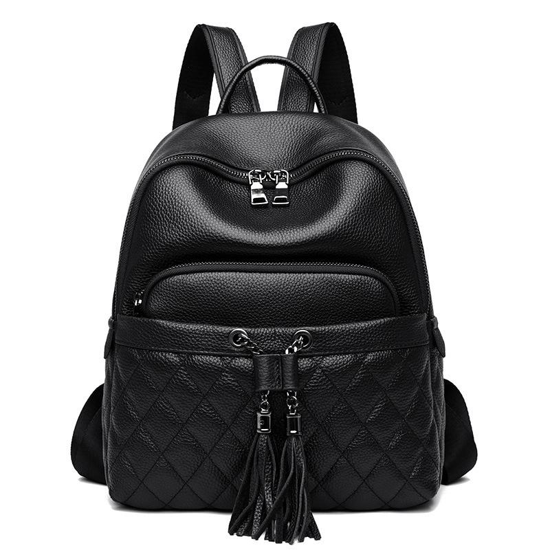 Leather backpack bag women s new casual fashion niche first-layer cowhide large-capacity backpack чёрный