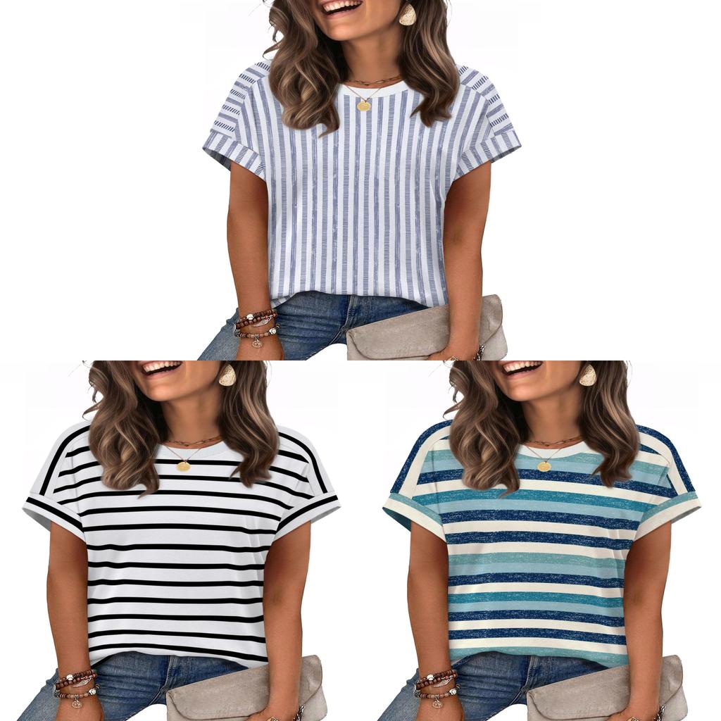 Casual Striped T Shirt For Women With Polyester Fabric Summer Comfort For Daily Wear