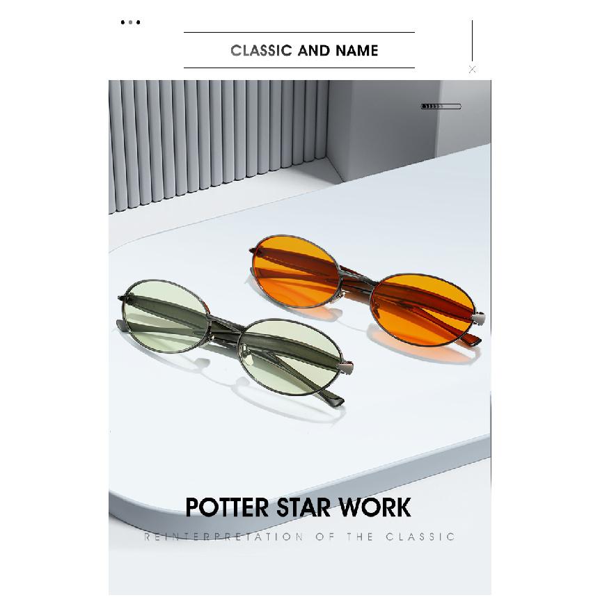 Oval small frame sunglasses, unisex design, trendy metal sunglasses