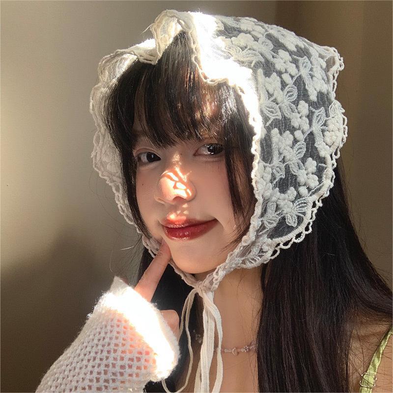 Summer Sweet Retro Lace Hair Scarf Women Pastoral Style Triangle Turban Headband