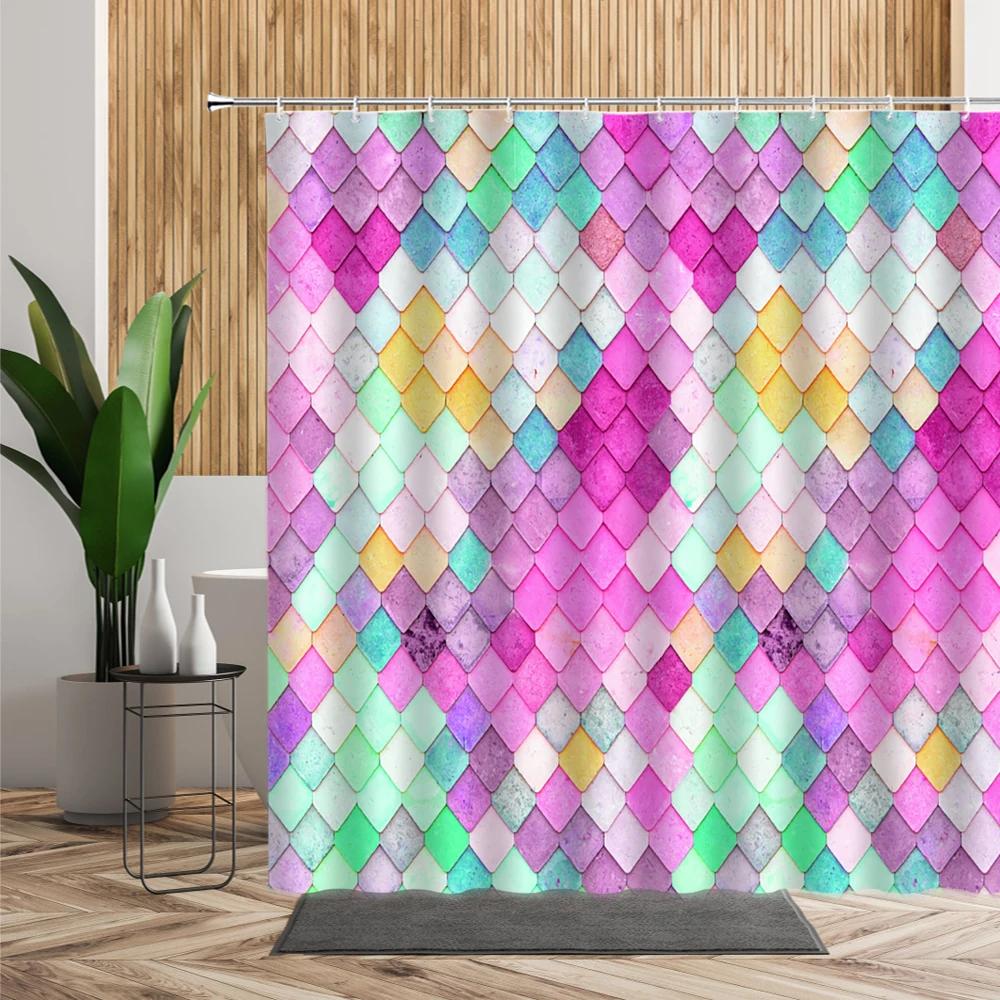 

3D Color Stereoscopic Geometric Shower Curtain Abstract Art Bathroom Decoration Waterproof Polyester Bathtub Screen With Hooks W60H190(CM)-1 Pcs