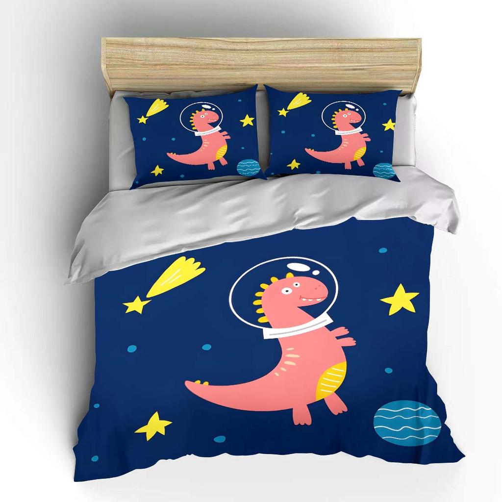 Pink dinosaur in space Pattern Duvet Cover Set Digital Print Colorful Polyester Bedding with Zipper Closur for kids gifts