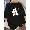 Women's Soft Everyday T-Shirt - Cute Black Cat Playing Guitar Graphic Tee, Breathable Loose Fit Top for Concerts, Lounge & Casual Outfits - Machine