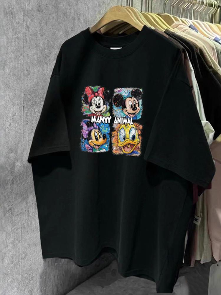 Trendy Cartoon Print Casual Plus Size Loose-Fit Cotton T-Shirt