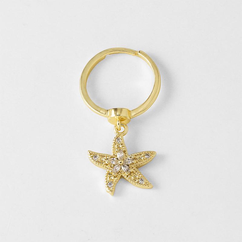 

Trendy White Crystal Seastar Statement Women Rings Copper Gold Plated Scallop Whale Open Ring Fashion Jewelry A1
