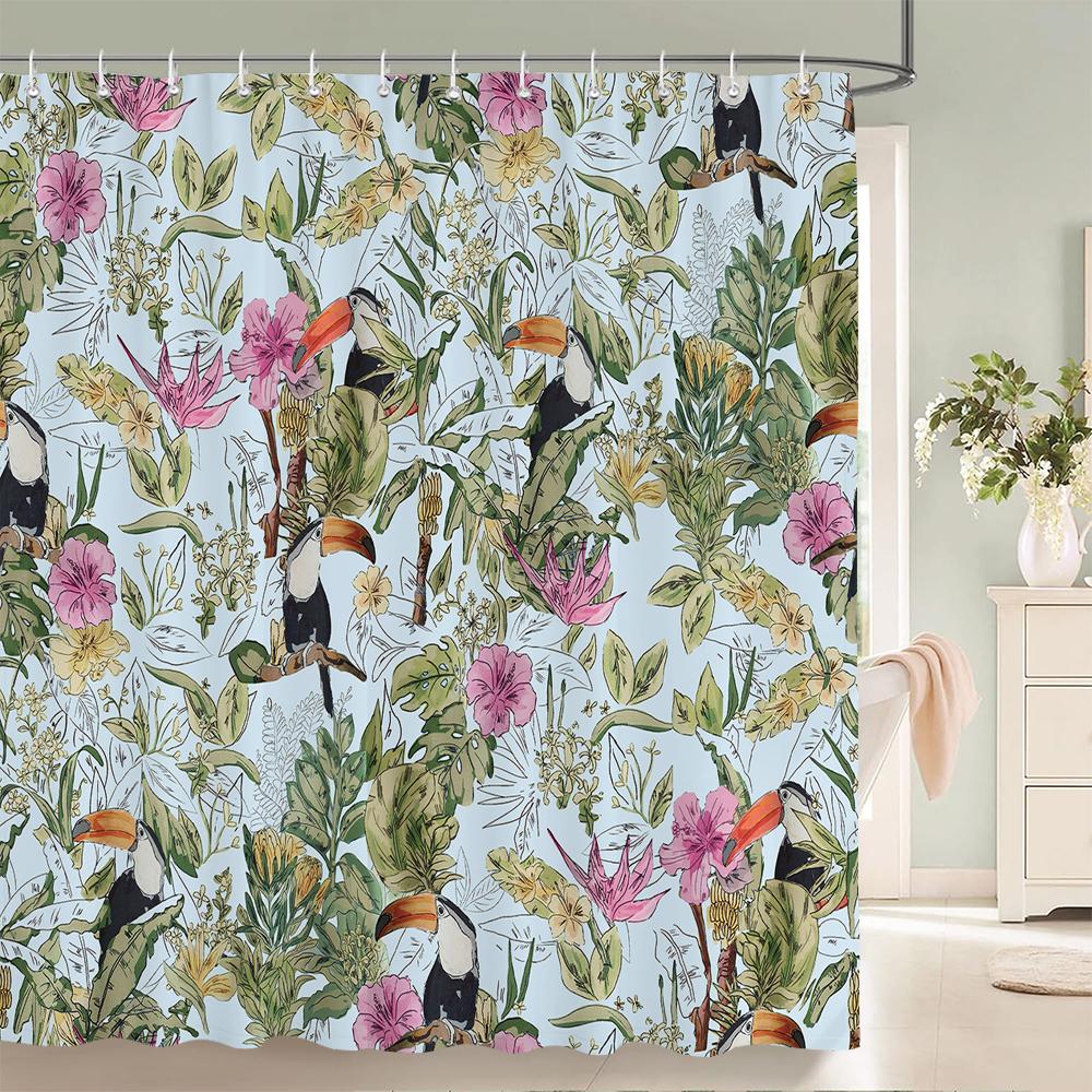 1 pc Plant Leaves Parrot Birds patterned polyester material shower curtain waterproof fabric, home partition bathroom curtain